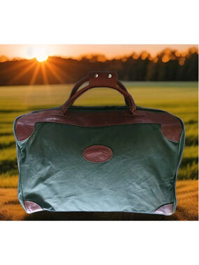 ORVIS BATTENKILL-Green Canvas/Leather Double Zip & Handle Clamshell Carryall-VTG